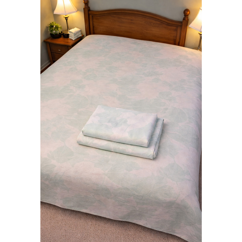 Vintage Lady Pepperell Full Flannel Flat Sheet 2 Pillowcases Mint Green Floral